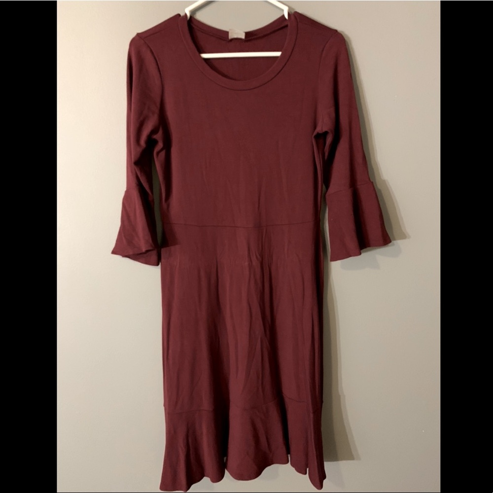 Burgundy Bell Sleeved Dress